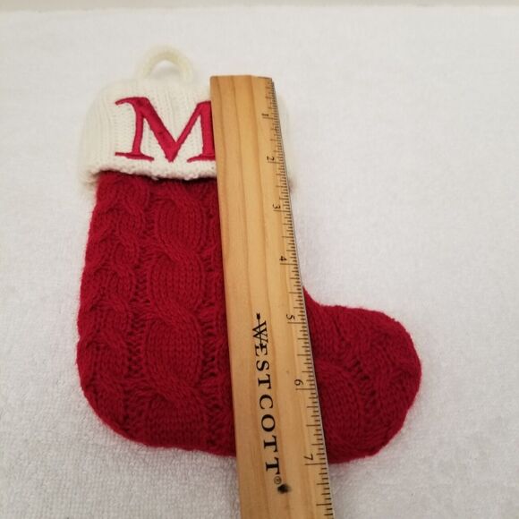 Knit Christmas baby stocking 7" tall monogram M - Picture 3 of 8